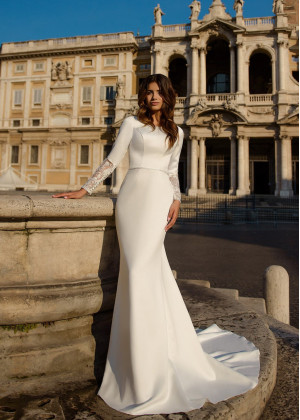 Beaded Long Sleeves Ivory Satin Lace Wedding Dress Beaded Long Sleeves Ivory Satin Lace Wedding Dress